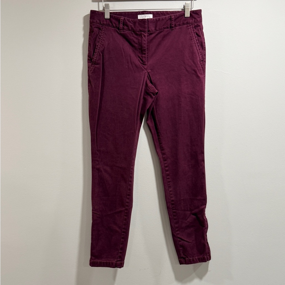LOFT Women's Maroon Skinny Ankle Jeans with Side‎ Zippers Size 8